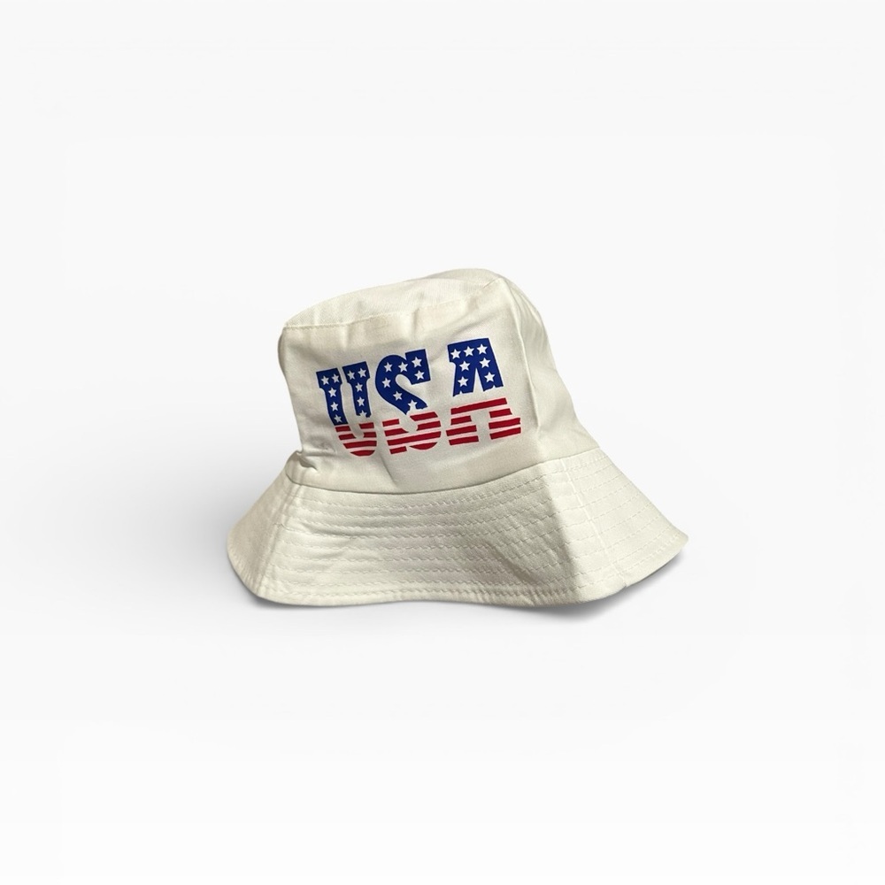 NWT White USA Bucket Hat - Picture 2 of 5
